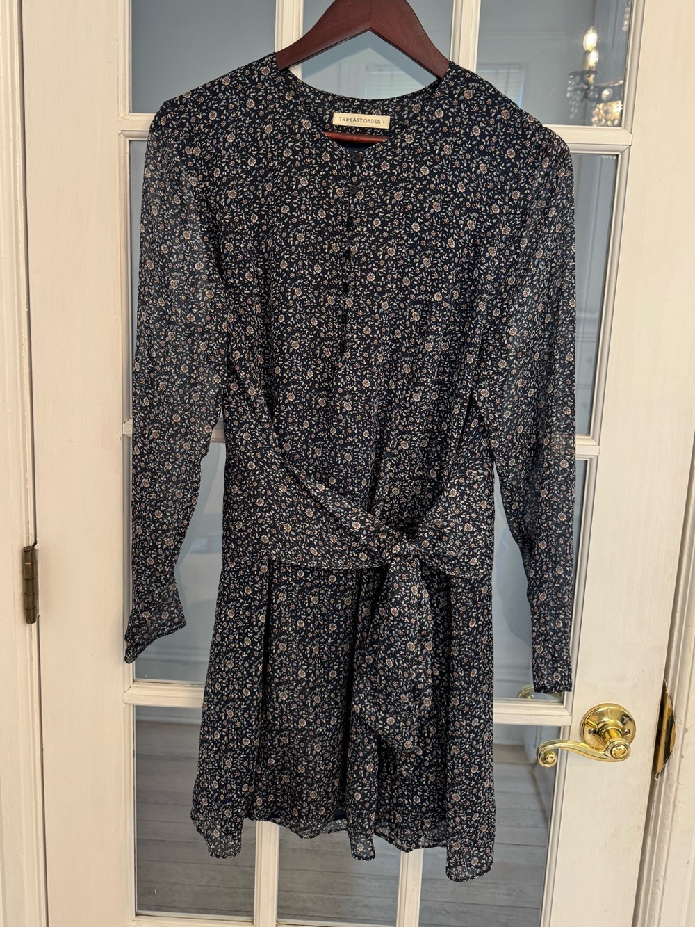 THE EAST ORDER Women’s Navy Blue Floral Tie Front Long Sleeve Dress Size L